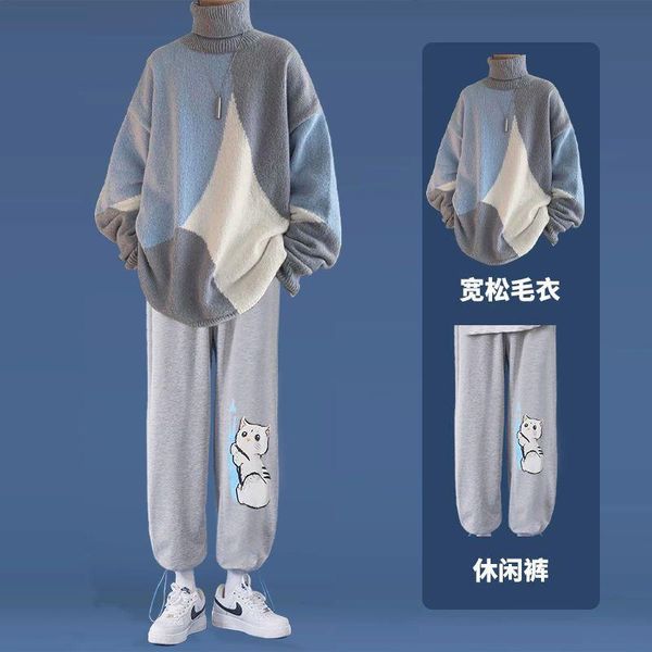 men's tracksuits fonekie winter turtleneck sweater casual pants suits men trend color matching thick korean loose sweaters sweatpants 2, Gray
men's tracksuits fonekie winter turtleneck sweater casual pants suits men trend color matching thick korean loose sweaters sweatpants 2, Gray