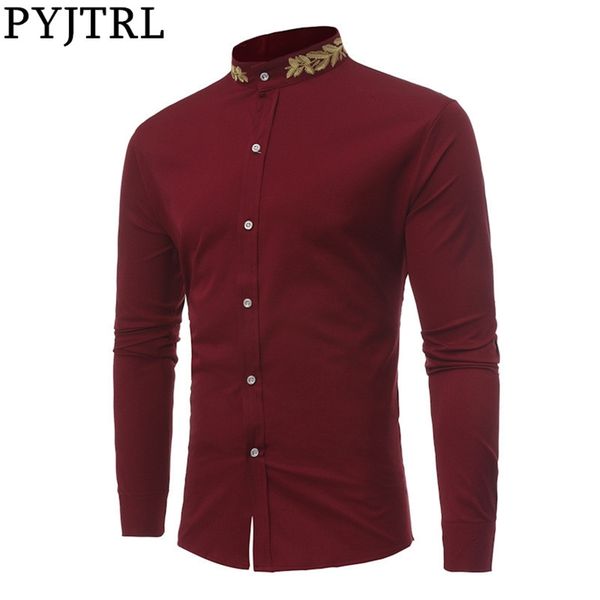 pyjtrl men gold embroidery collar long sleeve shirts casual slim fit black white wine red party prom camisa masculina 210626, White;black
pyjtrl men gold embroidery collar long sleeve shirts casual slim fit black white wine red party prom camisa masculina 210626, White;black