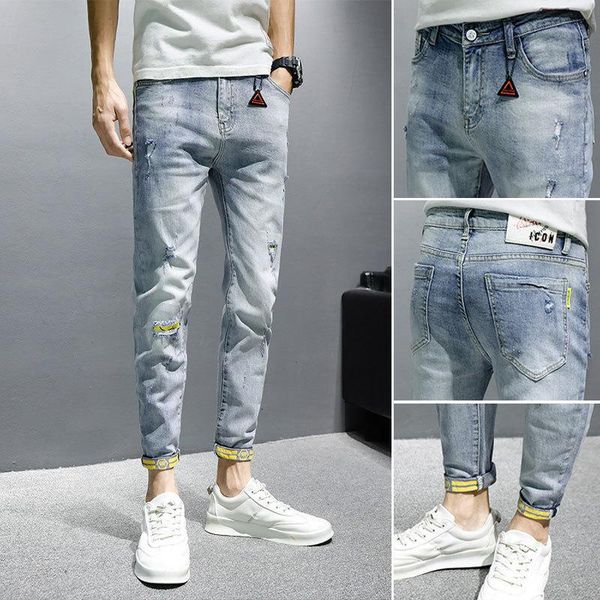men's pants 2021 spring and autumn jeans small feet casual ripped fashion ankle, Black
men's pants 2021 spring and autumn jeans small feet casual ripped fashion ankle, Black
