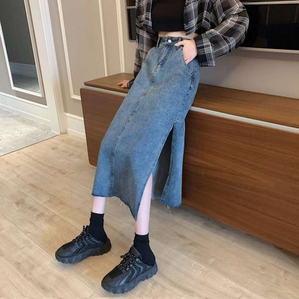 hip hop 2021 side split autumn denim women's spring new and high waist a-line design long skirt k, Blue
hip hop 2021 side split autumn denim women's spring new and high waist a-line design long skirt k, Blue