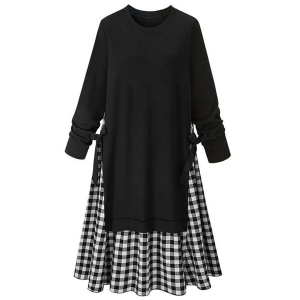 casual dresses 2021 fashion spring o-neck black full sleeve patchwork plaid hme side bandage female big size dress vestido re2444, Black;gray
casual dresses 2021 fashion spring o-neck black full sleeve patchwork plaid hme side bandage female big size dress vestido re2444, Black;gray