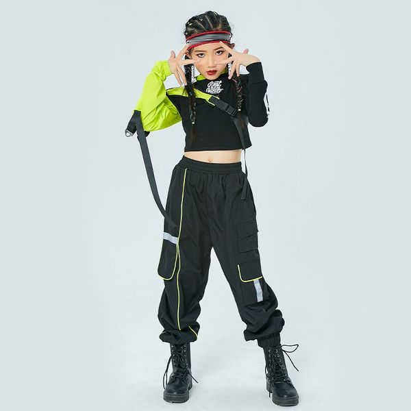2021 kids hip hop costume green sleeves black pants girls jazz street dance outfit modern ballroom practice wear child, Black;red
2021 kids hip hop costume green sleeves black pants girls jazz street dance outfit modern ballroom practice wear child, Black;red