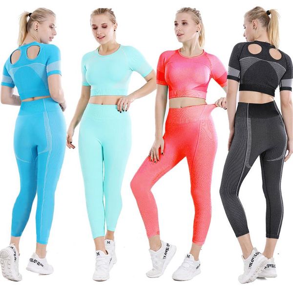 2pcs/set women sports yoga set short sleeve leotard workout clothes sportswear sports fitness seamless fitness bra yoga wearjs07, White;red
2pcs/set women sports yoga set short sleeve leotard workout clothes sportswear sports fitness seamless fitness bra yoga wearjs07, White;red