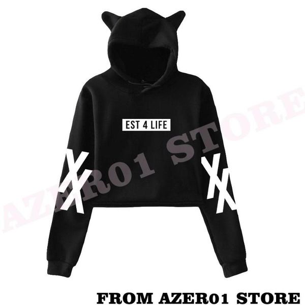women's hoodies & sweatshirts machine gunkelly est 4 life print cat cropped women/girl long sleeve hooded pullover crop loose, Black
women's hoodies & sweatshirts machine gunkelly est 4 life print cat cropped women/girl long sleeve hooded pullover crop loose, Black