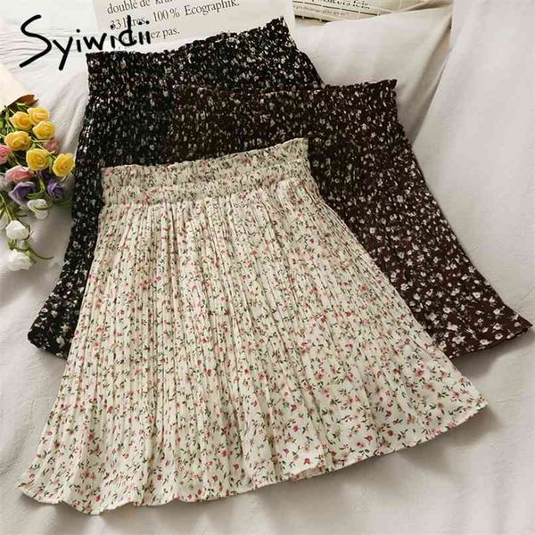 vintage floral print chiffon skirt for women elastic waist a-line casual summer korean black boho mini skirts 210607
vintage floral print chiffon skirt for women elastic waist a-line casual summer korean black boho mini skirts 210607