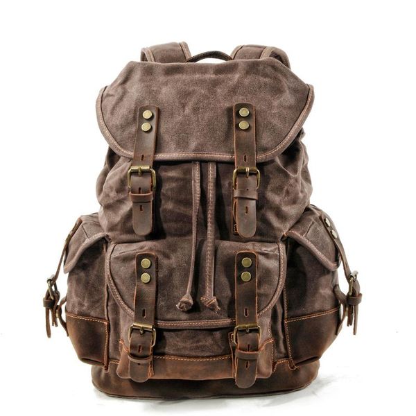 backpack waxed canvas leather rucksack vintage waterproof bookbag for men outdoor hiking travel bag
backpack waxed canvas leather rucksack vintage waterproof bookbag for men outdoor hiking travel bag