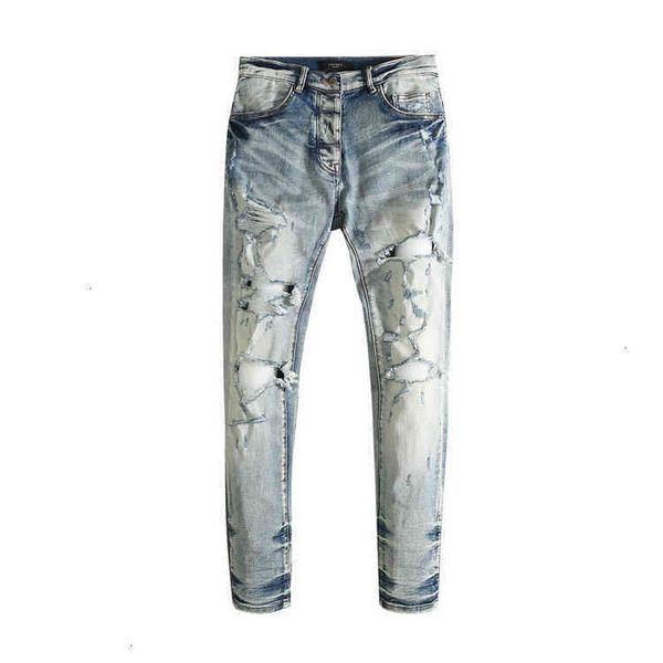 am new washing brand tide water big hole beggar old slim fit jeans men's high street, Blue
am new washing brand tide water big hole beggar old slim fit jeans men's high street, Blue