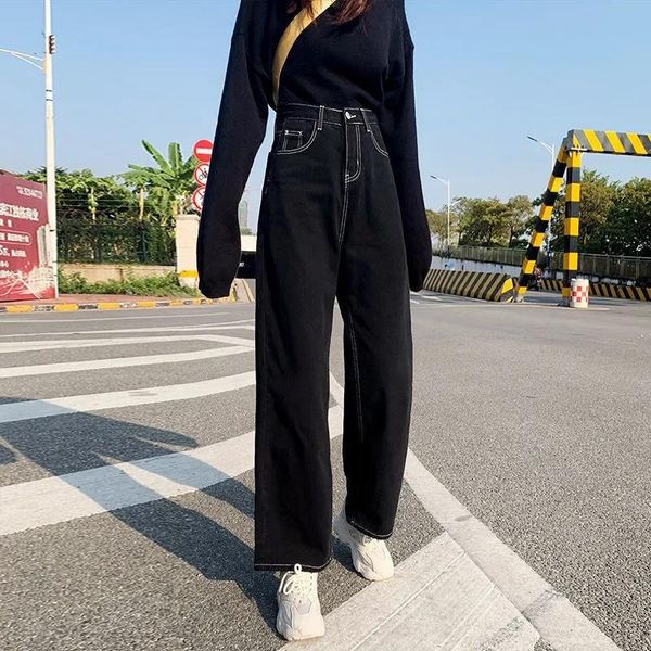 women's jeans l-8xl spring high waist loose comfortable female plus size denim casual long straight pants for women, Blue 
women's jeans l-8xl spring high waist loose comfortable female plus size denim casual long straight pants for women, Blue