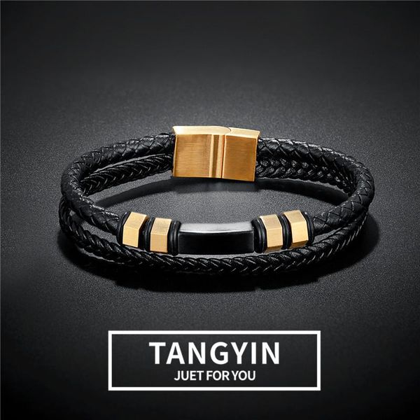charm bracelets vintage leather bracelet gold black stainless steel metal accessories with double-layer for mens jewellery, Golden;silver
charm bracelets vintage leather bracelet gold black stainless steel metal accessories with double-layer for mens jewellery, Golden;silver