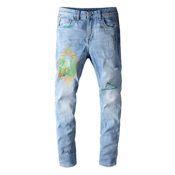 2021 new men's male autumn high-end brand print jeans mens light-colored slim-fit stretch trousers denim pants 710 1zh2, Blue
2021 new men's male autumn high-end brand print jeans mens light-colored slim-fit stretch trousers denim pants 710 1zh2, Blue