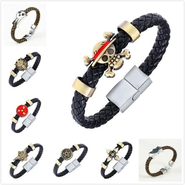 link, chain anime cartoon one piece attack on titan bracelet straw hat skeleton logo knit leather cosplay bangle gift, Black
link, chain anime cartoon one piece attack on titan bracelet straw hat skeleton logo knit leather cosplay bangle gift, Black