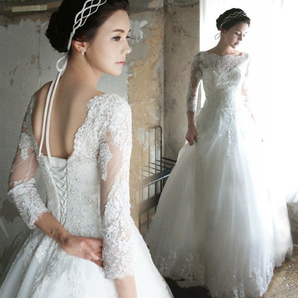 classic a line country wedding dresses floor length bridal gowns lace appliques 3/4 long sleeves plus size bride dress back lace-up custom, White
classic a line country wedding dresses floor length bridal gowns lace appliques 3/4 long sleeves plus size bride dress back lace-up custom, White