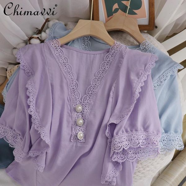 women's blouses & shirts fairy fashion women slimming short puff sleeve gentle summer patchwork lace v-neck ruffled shirt, White
women's blouses & shirts fairy fashion women slimming short puff sleeve gentle summer patchwork lace v-neck ruffled shirt, White