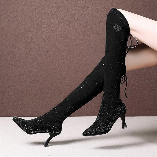 boots 2021 autumn winter over the knee women breathable back strap flat slip on shoes rhinestone pointed toe woman long, Black
boots 2021 autumn winter over the knee women breathable back strap flat slip on shoes rhinestone pointed toe woman long, Black