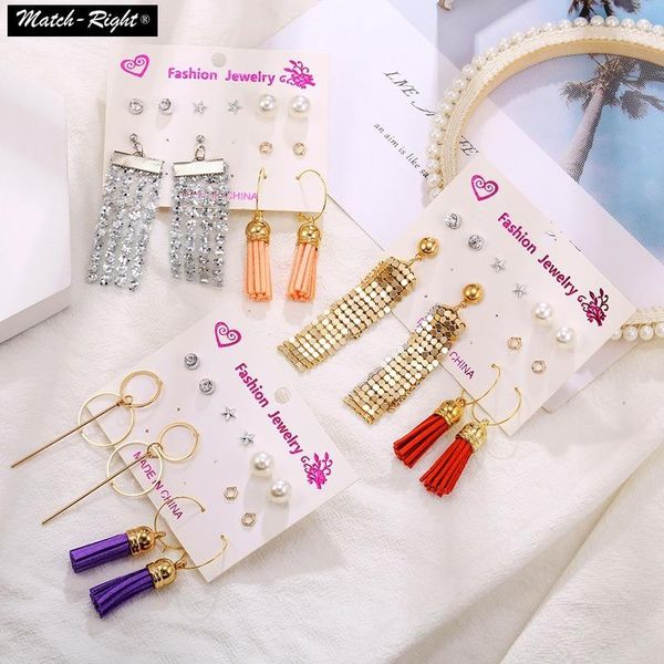 earrings & necklace set of 6 pairs sequins stud bohemian ethnic tassel dangle stylish long hanging earring for women cn354, Silver
earrings & necklace set of 6 pairs sequins stud bohemian ethnic tassel dangle stylish long hanging earring for women cn354, Silver