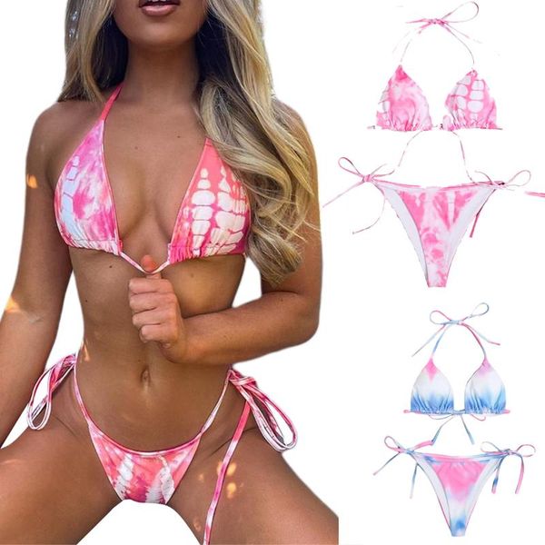one-piece suits women's 2pcs tie-dyed bikini suit split style deep v-neck lace-up halter with bandage thong bottom for beach/swimming
one-piece suits women's 2pcs tie-dyed bikini suit split style deep v-neck lace-up halter with bandage thong bottom for beach/swimming