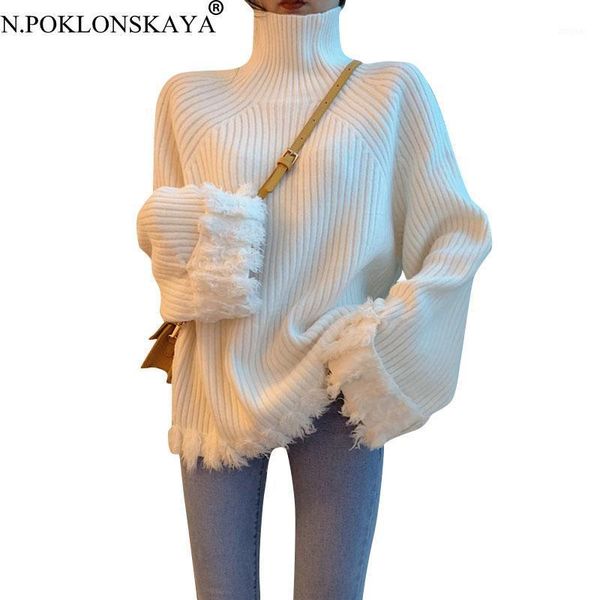 women's sweaters autumn winter turtleneck oversized sweater pullover knitted female long sleeve tassel loose casual 2021, White;black
women's sweaters autumn winter turtleneck oversized sweater pullover knitted female long sleeve tassel loose casual 2021, White;black