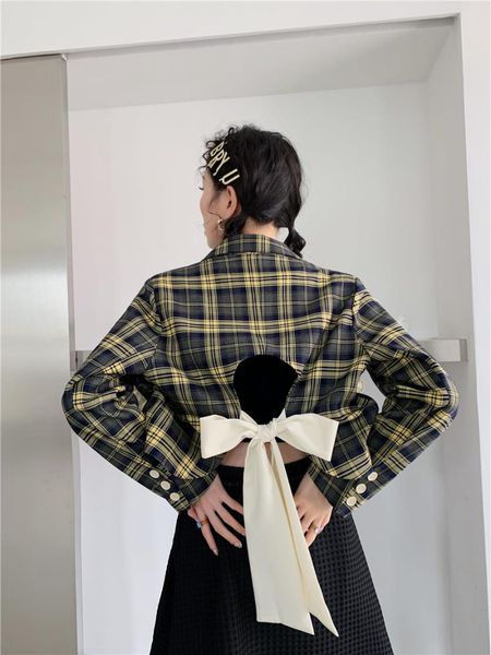 women's suits & blazers superaen retro striped plaid full suit short back bow tie jacket autumn 2021 women coats, White;black
women's suits & blazers superaen retro striped plaid full suit short back bow tie jacket autumn 2021 women coats, White;black
