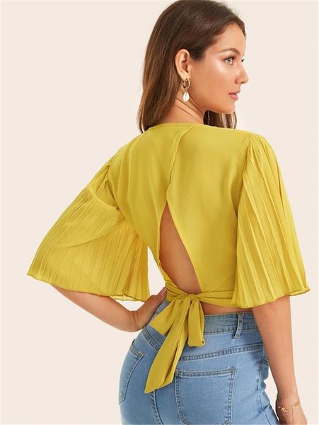women's blouses & shirts fanuerg summer flare half sleeve solid crop pullover v-neck bow tie knot bandage open back casual blouse, White
women's blouses & shirts fanuerg summer flare half sleeve solid crop pullover v-neck bow tie knot bandage open back casual blouse, White