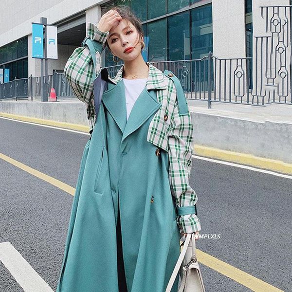 women's trench coats windbreaker female contrast color plaid stitching korean temperament 2021 spring autumn loose casual long women co, Tan;black
women's trench coats windbreaker female contrast color plaid stitching korean temperament 2021 spring autumn loose casual long women co, Tan;black