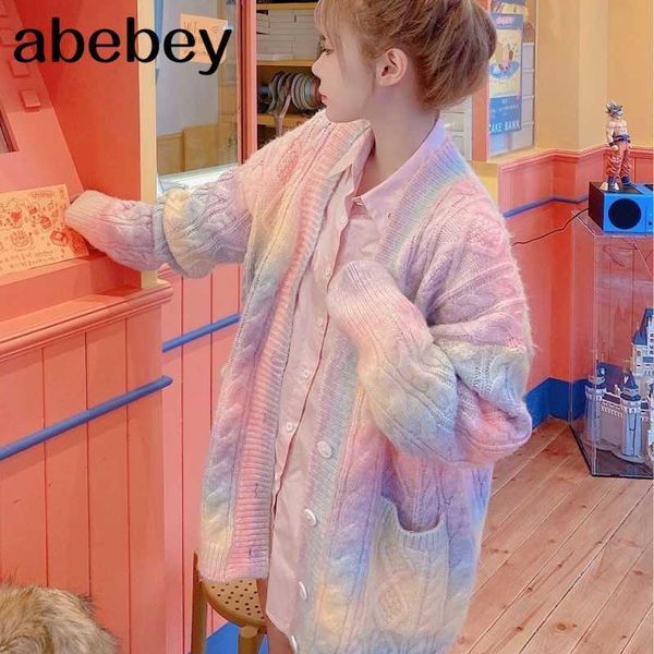 rainbow sweater women spring and autumn outer wear sweater japanese plush loose sweater cardigan trend 210715, White;black
rainbow sweater women spring and autumn outer wear sweater japanese plush loose sweater cardigan trend 210715, White;black
