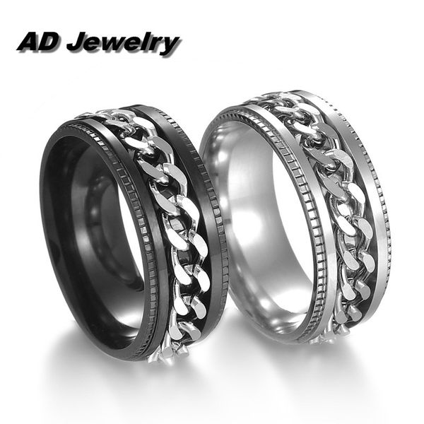 cool stainless steel rotatable men couple ring spinner chain rotable rings punk women man jewelry for party gift, Silver
cool stainless steel rotatable men couple ring spinner chain rotable rings punk women man jewelry for party gift, Silver