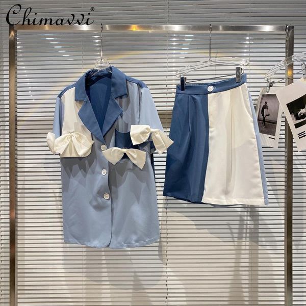 women's tracksuits bowknot contrast color blazer jacket+temperament high waist slimming suit half pants 2021 summer fashion simple 2-pi, Gray
women's tracksuits bowknot contrast color blazer jacket+temperament high waist slimming suit half pants 2021 summer fashion simple 2-pi, Gray