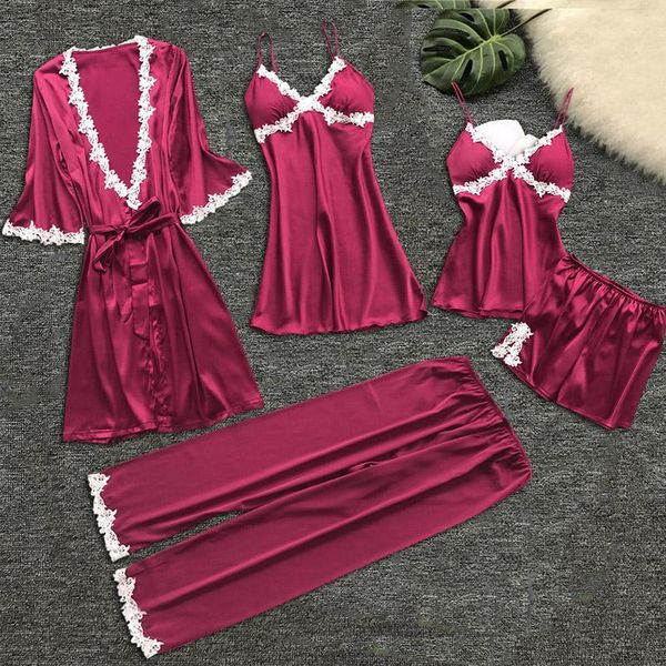 women's sleepwear 5pcs pajamas sets floral women pajama beach cover ups nightgown silk underwear robes set lingerie, Black;red
women's sleepwear 5pcs pajamas sets floral women pajama beach cover ups nightgown silk underwear robes set lingerie, Black;red