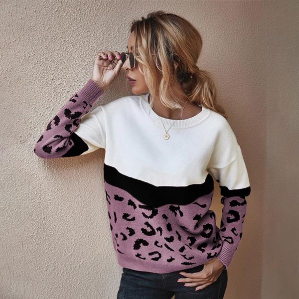 women's sweaters round neck leopard sweater fall 2021 women knitted purple full polyester clothing, White;black
women's sweaters round neck leopard sweater fall 2021 women knitted purple full polyester clothing, White;black