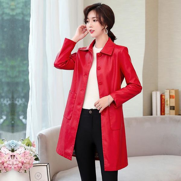 women's leather & faux sell women red elegant single breasted pu long jackets ladies sheepskin trench coat streetwear female outerwear, Black
women's leather & faux sell women red elegant single breasted pu long jackets ladies sheepskin trench coat streetwear female outerwear, Black