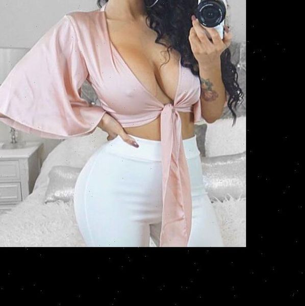 women lady satin silk tie knot crop ladies front flared sleeve half sleeve deep v neck women blouse, White
women lady satin silk tie knot crop ladies front flared sleeve half sleeve deep v neck women blouse, White