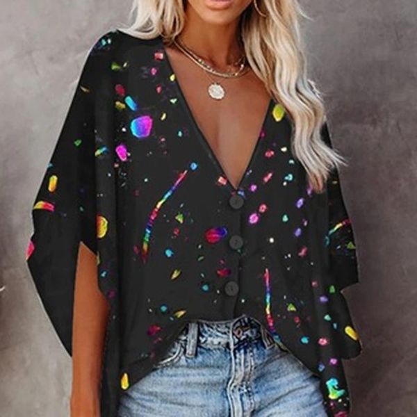 women's t-shirt 2021 loose v neck blouse bat sleeve summer short digital printed, White
women's t-shirt 2021 loose v neck blouse bat sleeve summer short digital printed, White