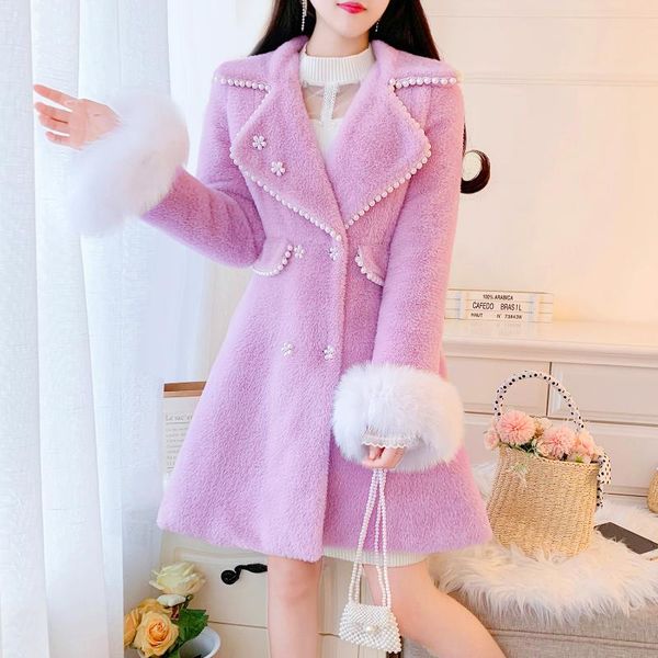 women's wool & blends sweet beading women turn down collar double breasted jacket coat 2021 est winter mink cashmere thick warm woolen, Black
women's wool & blends sweet beading women turn down collar double breasted jacket coat 2021 est winter mink cashmere thick warm woolen, Black