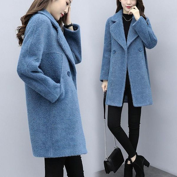 women's wool & blends women fashion autumn winter mid-length coat turn down collar solid casual lady loose outerwear l995, Black
women's wool & blends women fashion autumn winter mid-length coat turn down collar solid casual lady loose outerwear l995, Black