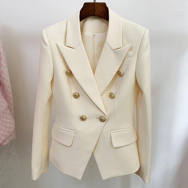 women's suits & blazers excellent quality est 2021 designer jacket classic slim fitting lion buttons double breasted blazer, White;black 
women's suits & blazers excellent quality est 2021 designer jacket classic slim fitting lion buttons double breasted blazer, White;black