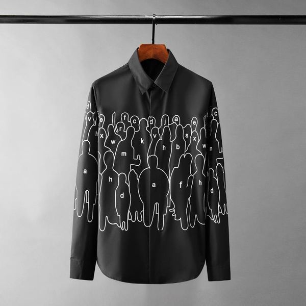 men's casual shirts letter digital printing male long sleeve mens dress fashion slim fit party man, White;black
men's casual shirts letter digital printing male long sleeve mens dress fashion slim fit party man, White;black