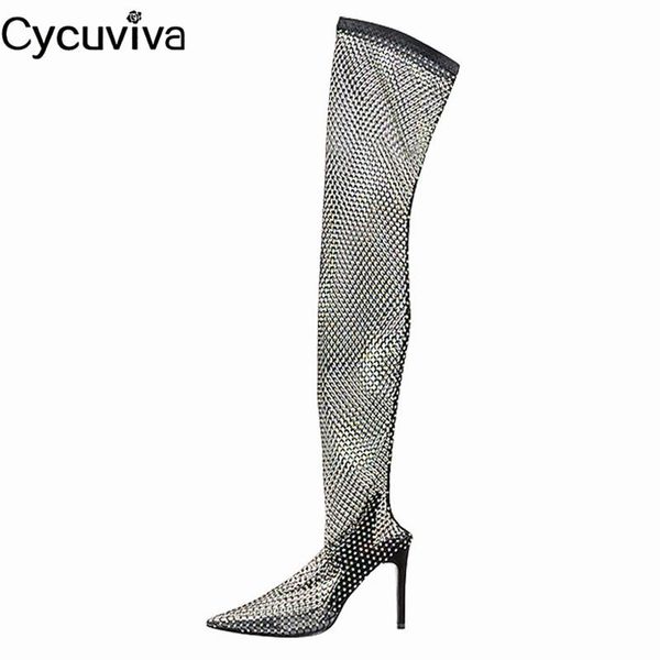 boots mesh crystal over the knee high women thin heels mules summer dancing shoes woman runway night club, Black
boots mesh crystal over the knee high women thin heels mules summer dancing shoes woman runway night club, Black