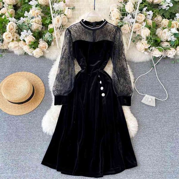 women autumn winter lace stitching retro velvet black dress lady long sleeve elegant clothing vestidos q109 210527, Black;gray
women autumn winter lace stitching retro velvet black dress lady long sleeve elegant clothing vestidos q109 210527, Black;gray