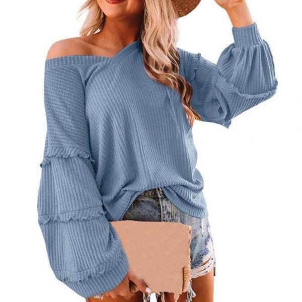women's blouses & shirts e autumn winter women loose blouse solid color waffle lantern sleeve ruffles v neck tunic pullover, White
women's blouses & shirts e autumn winter women loose blouse solid color waffle lantern sleeve ruffles v neck tunic pullover, White
