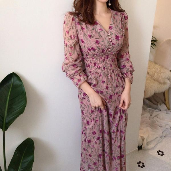casual dresses women korean fashion floral print maxi long sleeve button v neck midi vestido elastic high waist beach robe, Black;gray
casual dresses women korean fashion floral print maxi long sleeve button v neck midi vestido elastic high waist beach robe, Black;gray