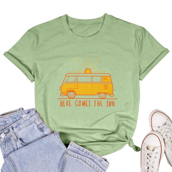 women's t-shirt he re comes the sun print casual loose round neck shorts sleeve letter tee shirt, White
women's t-shirt he re comes the sun print casual loose round neck shorts sleeve letter tee shirt, White