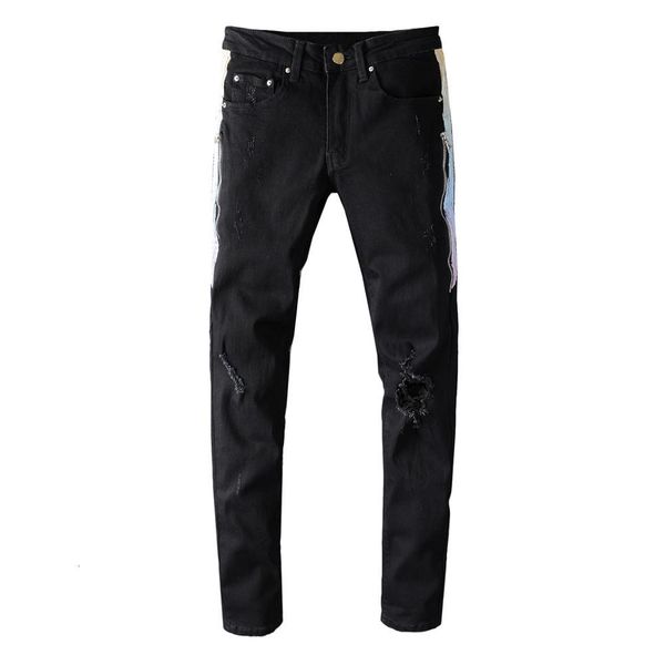 new fashionable street black autumn torn men's garnished jeans thin stretch denim pants e9u4, Blue
new fashionable street black autumn torn men's garnished jeans thin stretch denim pants e9u4, Blue
