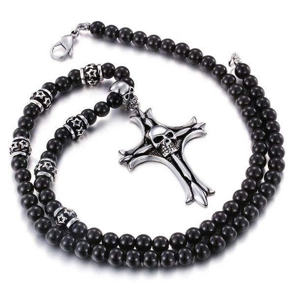 pendant necklaces fashion men's bead string jewelry skull titanium steel cross necklace european and american retro halloween, Silver
pendant necklaces fashion men's bead string jewelry skull titanium steel cross necklace european and american retro halloween, Silver