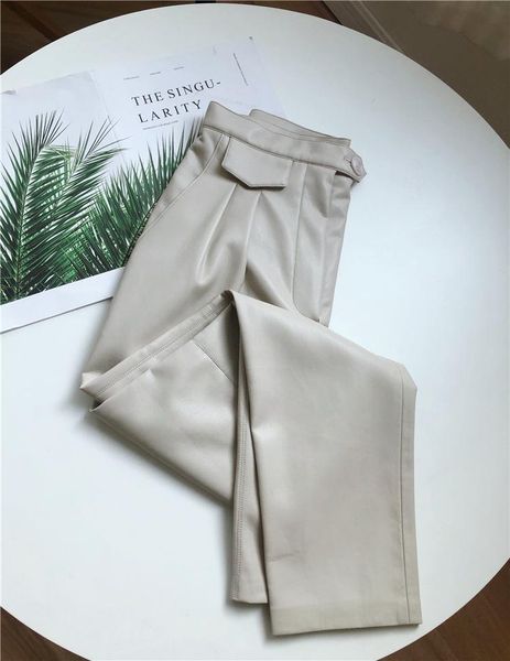 women's pants & capris super soft leather women simple high waist female straight trousers, Black;white
women's pants & capris super soft leather women simple high waist female straight trousers, Black;white
