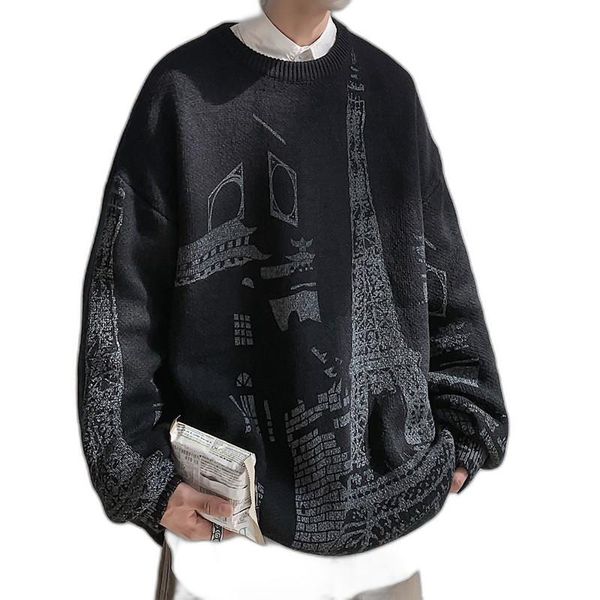 men's sweaters 2021 autumn and winter round neck sweater handsome fashion trend young korean loose casual printed top, White;black
men's sweaters 2021 autumn and winter round neck sweater handsome fashion trend young korean loose casual printed top, White;black