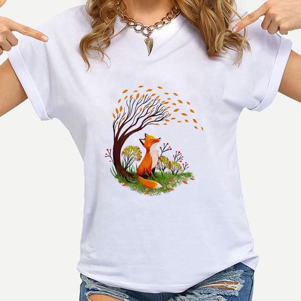 woman streetwear spirng tee men t shirts hipster short sleeve fox tree printed 90s animal clothes, White;black
woman streetwear spirng tee men t shirts hipster short sleeve fox tree printed 90s animal clothes, White;black
