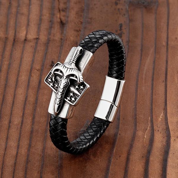 charm bracelets european and american style angel of evil spirit sword stainless steel bracelet black real leather braided rope, Golden;silver
charm bracelets european and american style angel of evil spirit sword stainless steel bracelet black real leather braided rope, Golden;silver