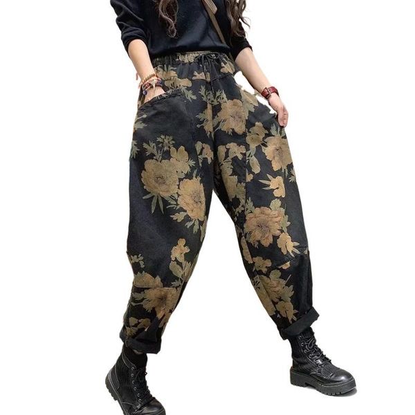 women's jeans fairynatural 2021 british street style ladies floral print pants women casual retro harem trousers loose punk pantalon, Blue
women's jeans fairynatural 2021 british street style ladies floral print pants women casual retro harem trousers loose punk pantalon, Blue