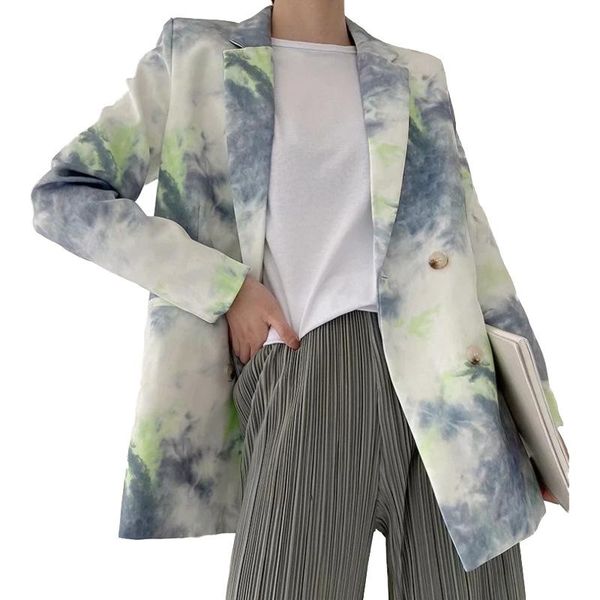 women fashion chic blazer suits tie-dye coat vintage notched collar long sleeve pockets female outerwear, White;black
women fashion chic blazer suits tie-dye coat vintage notched collar long sleeve pockets female outerwear, White;black