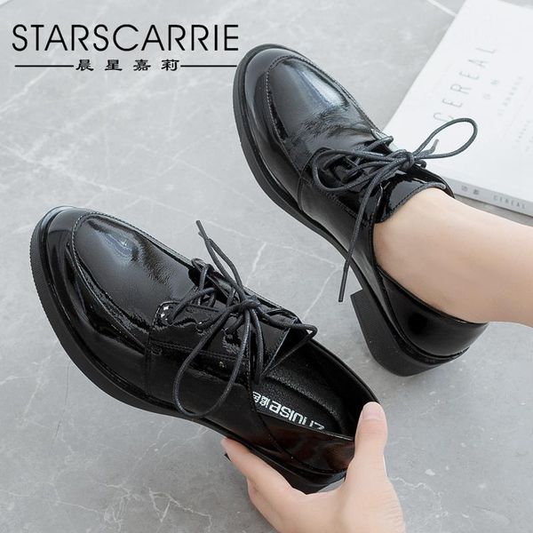 dress shoes round toe british style soft leather 2021 thick heel sole comfortable women's single patent loafers, Black
dress shoes round toe british style soft leather 2021 thick heel sole comfortable women's single patent loafers, Black